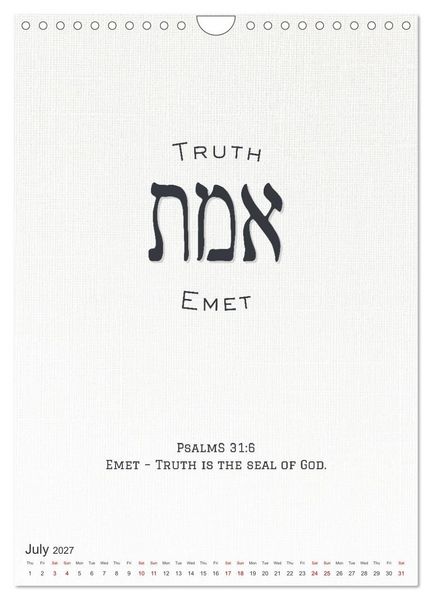 Produktbild: The Radiant Path Hebrew Letters Inspiring the Soul (Wall Calendar 2027 DIN A4 portrait), CALVENDO 12 Month Wall Calendar