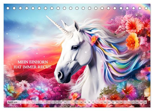 Produktbild: Einhorn und coole Spr&uuml;che (Tischkalender 2026 DIN A5 quer), CALVENDO Monatskalender