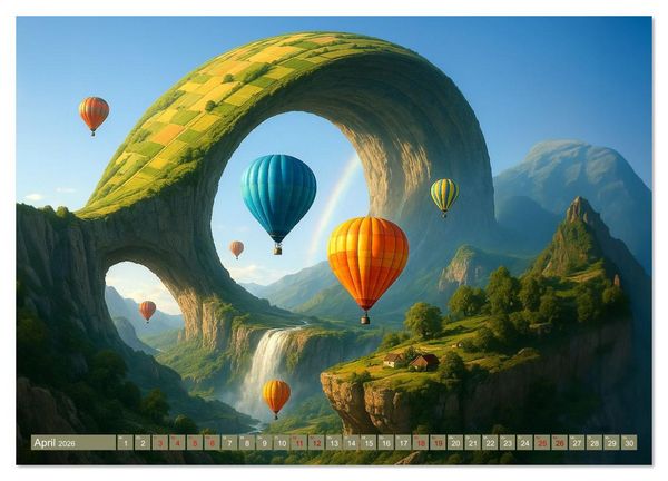 Produktbild: Ballonfahrt durch surreale Welten (hochwertiger Premium Wandkalender 2026 DIN A2 quer), Kunstdruck in Hochglanz