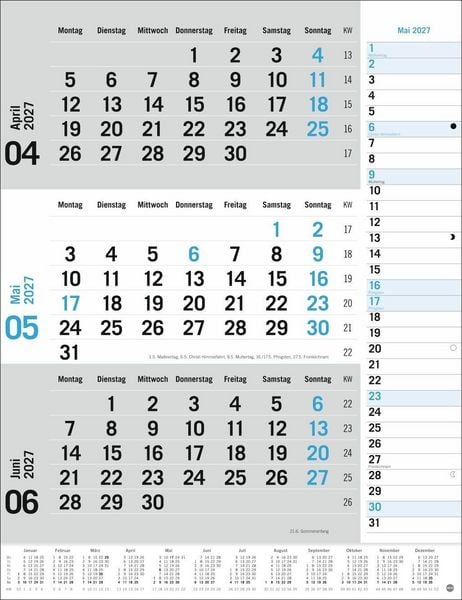 Produktbild: 3-Monats-Planer, blau 2027