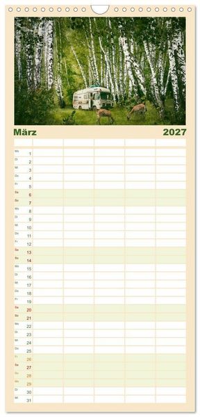 Produktbild: Familienplaner 2027 - Camping macht gl&uuml;cklich! mit 5 Spalten (Wandkalender, 21 x 45 cm) CALVENDO