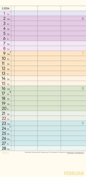 Produktbild: Superplaner Farbenfroh 2026 - Familien-Timer 22x45 cm - mit Ferienterminen - 3 Spalten - Wand-Planer - mit vielen Zusatzinformationen - Alpha Edition