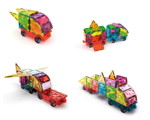 Produktbild: Geomag Magnetic Tiles Gems Vehicles 24, 24-teilig, Magnetischer Baukasten, Magnetspielzeuge