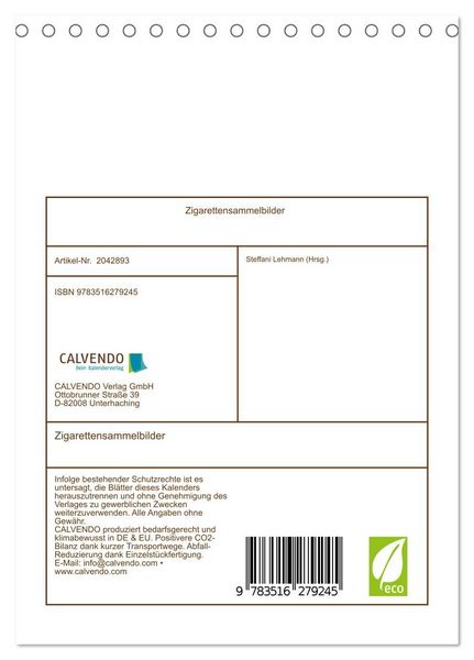 Produktbild: Zigarettensammelbilder (Tischkalender 2026 DIN A5 hoch), CALVENDO Monatskalender