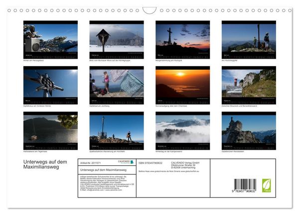 Produktbild: Unterwegs auf dem Maximiliansweg (Wandkalender 2026 DIN A3 quer), CALVENDO Monatskalender