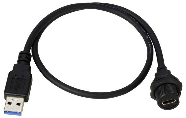 Produktbild: USB-C&reg; 3.0 Buchse auf Stecker IP67 (Gewinde) Kabel 0,5m TC-E10T-FT3-PWF/MU3-NWA-0.5PV-S Wasserdichtes Kunststoffkabel TC-13543604