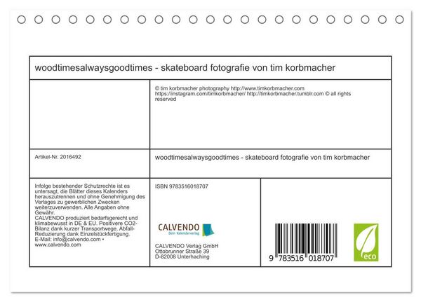 Produktbild: woodtimesalwaysgoodtimes - skateboard fotografie von tim korbmacher (Tischkalender 2026 DIN A5 quer), CALVENDO Monatskalender