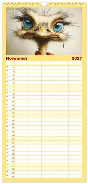 Produktbild: Familienplaner 2027 - Schr&auml;ge V&ouml;gel. Skurrile Portraits mit Charakter und Charme mit 5 Spalten (Wandkalender, 21 x 45 cm) CALVENDO