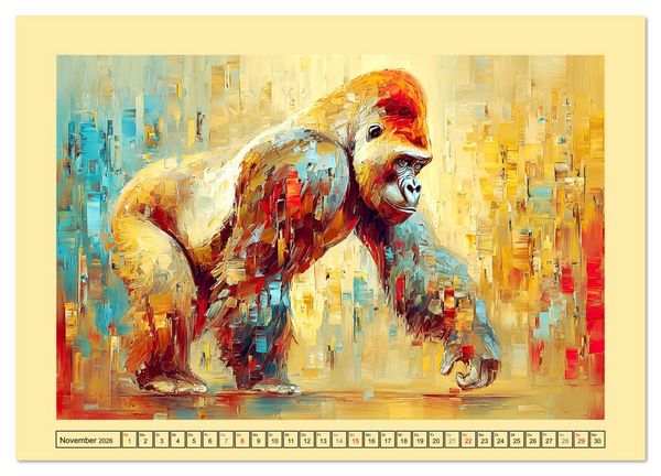 Produktbild: W&auml;chter der Stille. Beeindruckende Gorillas in moderner &Ouml;loptik (Wandkalender 2026 DIN A4 quer), CALVENDO Monatskalender