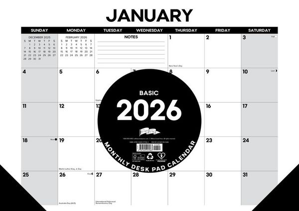 Produktbild: Basic 2026 17 X 12 Small Monthly Deskpad