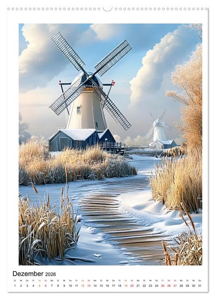 Produktbild: Windm&uuml;hlen - Im Wind der Zeit (Wandkalender 2026 DIN A2 hoch), CALVENDO Monatskalender
