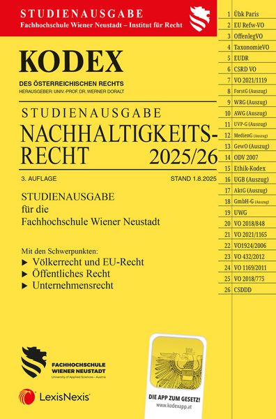 Produktbild: KODEX Nachhaltigkeitsrecht (FH Wr. Neustadt) 2025/26 - inkl. App