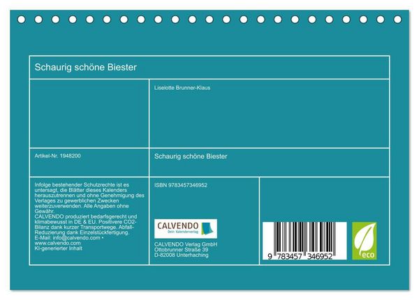 Produktbild: Schaurig sch&ouml;ne Biester (Tischkalender 2026 DIN A5 quer), CALVENDO Monatskalender