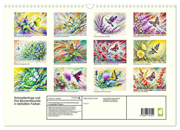 Produktbild: Schmetterlinge und ihre Blumenfreunde in lebhaften Farben (Wandkalender 2026 DIN A3 quer), CALVENDO Monatskalender
