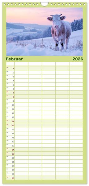 Produktbild: Familienplaner 2026 - K&Uuml;HE AUF DER ALM &ndash; Der Kalender aus Bayern mit 5 Spalten (Wandkalender, 21 x 45 cm) CALVENDO