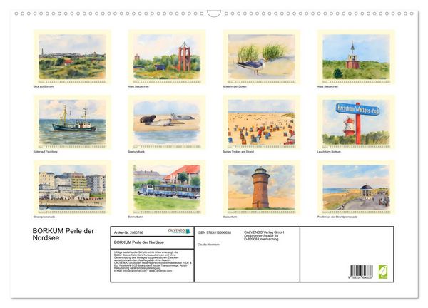 Produktbild: BORKUM Perle der Nordsee (Wandkalender 2026 DIN A2 quer), CALVENDO Monatskalender