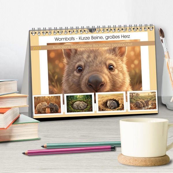 Produktbild: Wombats - Kurze Beine, gro&szlig;es Herz (Tischkalender 2027 DIN A5 quer), CALVENDO Monatskalender