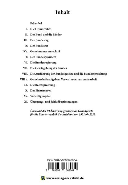 Produktbild: GRUNDGESETZ f&uuml;r die Bundesrepublik Deutschland vom 23. Mai 1949 &ndash; Fassung vom 22. M&auml;rz 2025
