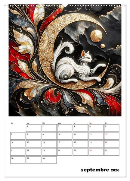 Produktbild: Les chats - Pattes de velours au clair de lune (Calendrier mural 2026 DIN A2 horizontal), CALVENDO calendrier mensuel