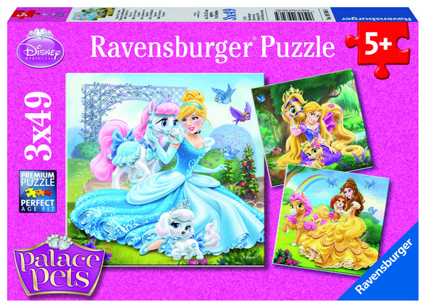Produktbild: Puzzle Ravensburger Palace Pets - Belle, Cinderella und Rapunzel 3 X 49 Teile