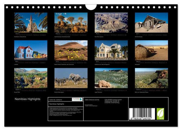 Produktbild: Namibias Highlights (Wandkalender 2026 DIN A4 quer), CALVENDO Monatskalender