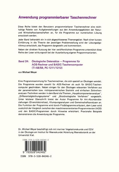 Produktbild: &Ouml;kologische Datens&auml;tze &mdash; Programme f&uuml;r AOS-Rechner und BASIC-Taschencomputer (TI-58/59, PC-1211/1212)