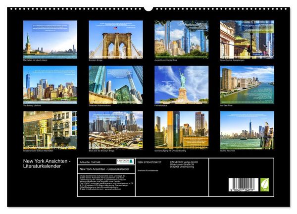 Produktbild: New York Ansichten - Literaturkalender (hochwertiger Premium Wandkalender 2026 DIN A2 quer), Kunstdruck in Hochglanz