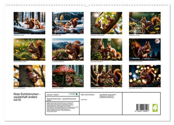 Produktbild: Rote Eichh&ouml;rnchen - zauberhaft anders mit KI (hochwertiger Premium Wandkalender 2026 DIN A2 quer), Kunstdruck in Hochglanz
