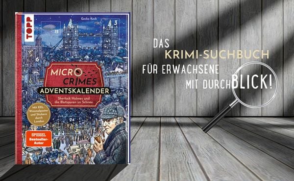 Produktbild: Micro Crimes Adventskalender &ndash; Sherlock Holmes und die Blutspuren im Schnee. Mit XXL-Wimmelposter und Stickern durch London