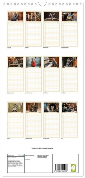 Produktbild: Familienplaner 2027 - Miau-sikalische Momente mit 5 Spalten (Wandkalender, 21 x 45 cm) CALVENDO