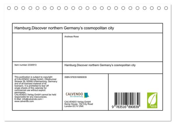 Produktbild: Hamburg.Discover northern Germany&rsquo;s cosmopolitan city (Desk Calendar 2027 DIN A5 landscape), CALVENDO 12 Month DeskCalendar