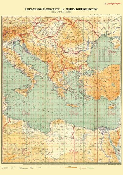 LUFTKRIEG - Luft-Navigationskarte: Östliches Mittelmeer, Balkan, Nordafrika 1940 (Plano)