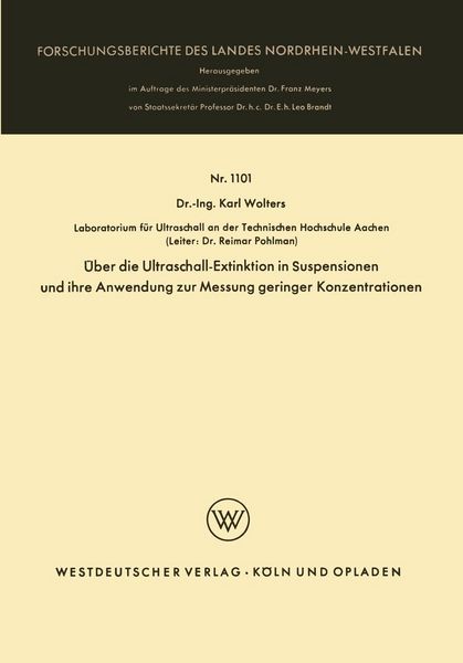 Produktbild: &Uuml;ber die Ultraschall-Extinktion in Suspensionen und ihre Anwendung zur Messung geringer Konzentrationen