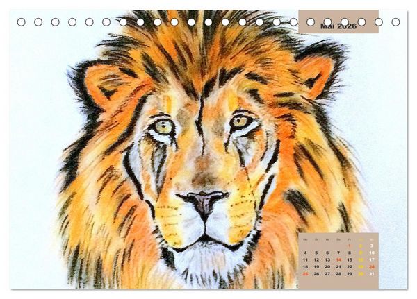 Produktbild: PortraiTierART Gro&szlig;katzen - Wundervolle Portraitzeichnungen (Tischkalender 2026 DIN A5 quer), CALVENDO Monatskalender
