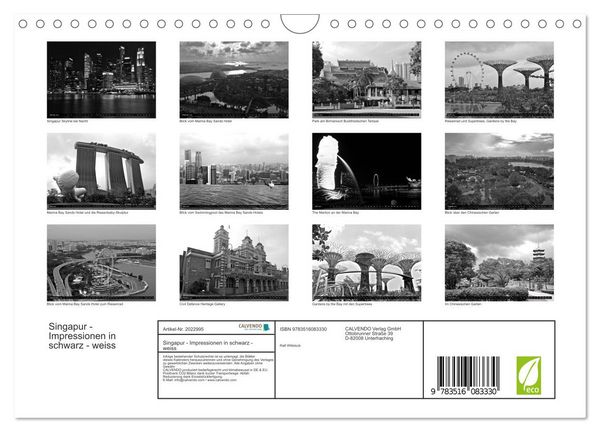 Produktbild: Singapur - Impressionen in schwarz - weiss (Wandkalender 2026 DIN A4 quer), CALVENDO Monatskalender