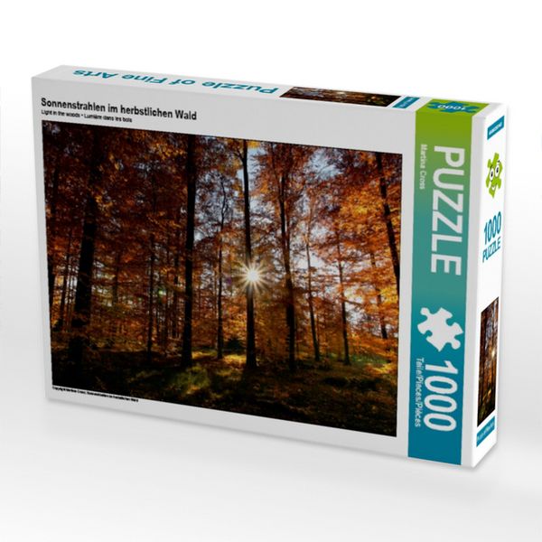 Produktbild: CALVENDO Puzzle Sonnenstrahlen im herbstlichen Wald | 1000 Teile Lege-Gr&ouml;&szlig;e 64x48cm Foto-Puzzle f&uuml;r gl&uuml;ckliche Stunden