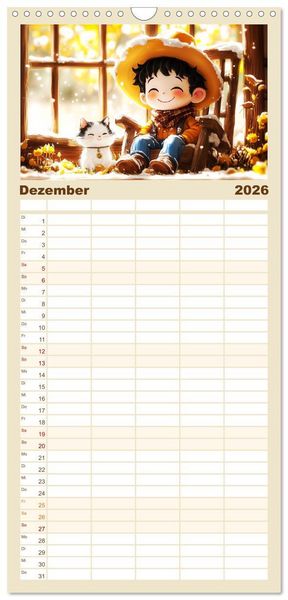 Produktbild: Familienplaner 2026 - Kleine Farmer. Niedliche Jungs mit ihren tierischen Freunden mit 5 Spalten (Wandkalender, 21 x 45 cm) CALVENDO