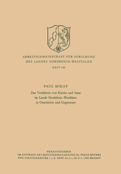 Produktbild: Das Verh&auml;ltnis von Kirche und Staat im Lande Nordrhein-Westfalen in Geschichte und Gegenwart