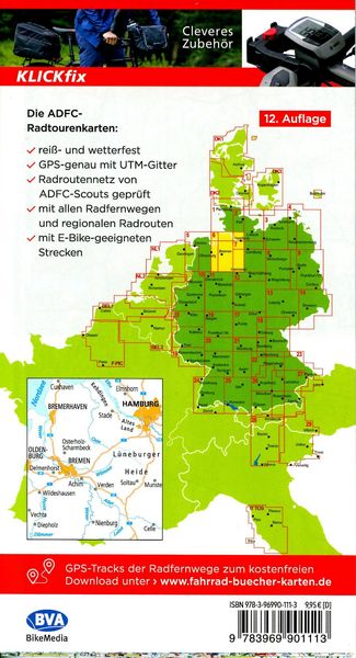 Produktbild: ADFC-Radtourenkarte 6 Zwischen Elbe und Weser 1:150.000, rei&szlig;- und wetterfest, E-Bike geeignet, GPS-Tracks Download, mit Bett+Bike-Symbolen, mit Kilometer-Angaben
