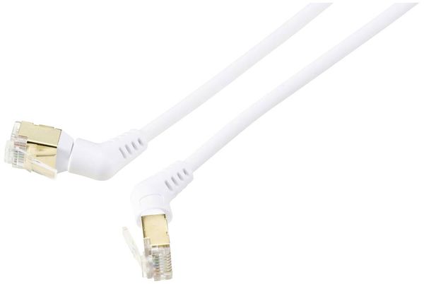 Renkforce RF-6071574 RJ45 Netzwerkkabel, Patchkabel CAT 8 S/FTP 2.00 m Weiß Steckkontakte 360° drehbar, Gewinkelter Kabelabgang 1 St.