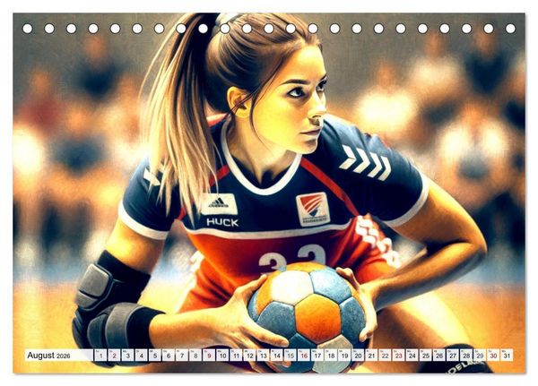 Produktbild: Handball Impressionismus, K&uuml;nstlerische Handballaktionen im KI-Pinselstrich (Tischkalender 2026 DIN A5 quer), CALVENDO Monatskalender
