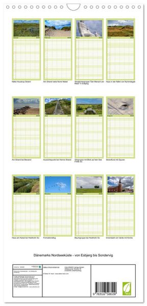 Produktbild: Familienplaner 2026 - D&auml;nemarks Nordseek&uuml;ste - von Esbjerg bis Sondervig mit 5 Spalten (Wandkalender, 21 x 45 cm) CALVENDO