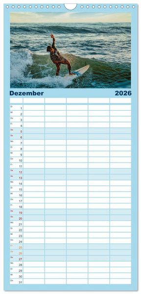 Produktbild: Familienplaner 2026 - Spektakul&auml;res Wellen- und Windsurfen mit 5 Spalten (Wandkalender, 21 x 45 cm) CALVENDO