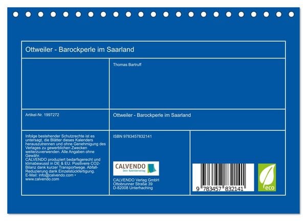 Produktbild: Ottweiler - Barockperle im Saarland (Tischkalender 2026 DIN A5 quer), CALVENDO Monatskalender