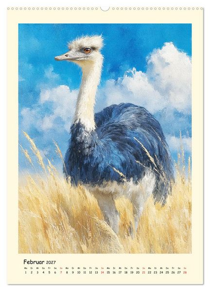 Produktbild: Strau&szlig;e. Afrikas gro&szlig;e Laufv&ouml;gel in Aquarelloptik (Wandkalender 2027 DIN A2 hoch), CALVENDO Monatskalender