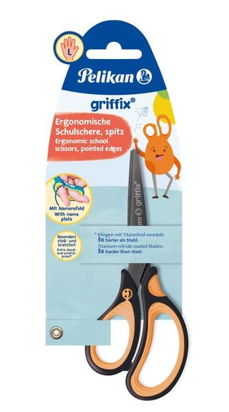 Pelikan Schere griffix® Schulschere spitz für Linkshänder, NeonBlack