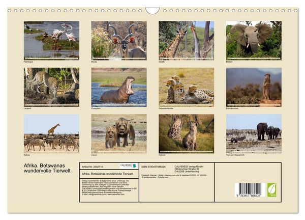 Produktbild: Afrika. Botswanas wundervolle Tierwelt (Wandkalender 2026 DIN A3 quer), CALVENDO Monatskalender