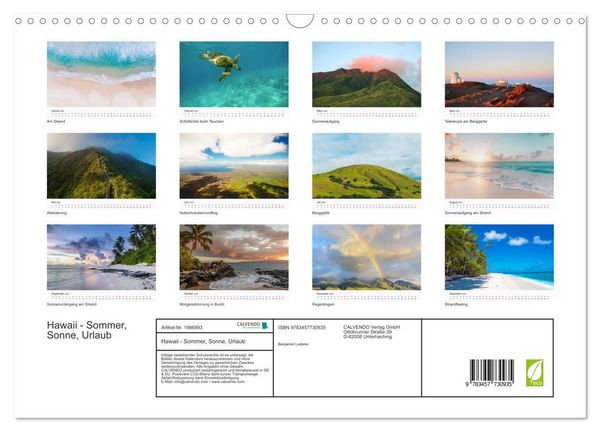 Produktbild: Hawaii - Sommer, Sonne, Urlaub (Wandkalender 2026 DIN A3 quer), CALVENDO Monatskalender