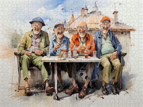 Produktbild: CALVENDO Puzzle Lustige Rentner - M&auml;nnergespr&auml;che | 1000 Teile Lege-Gr&ouml;&szlig;e 64x48cm Foto-Puzzle f&uuml;r gl&uuml;ckliche Stunden