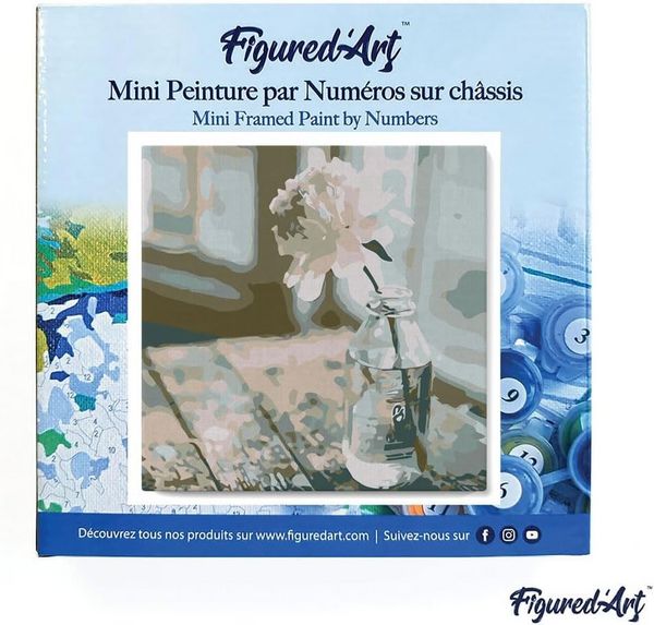Produktbild: FiguredArt SFA085-Y - Mini Malen nach Zahlen, Wei&szlig;e Blume, Leinwand-Keilrahmen 20x20cm, DIY Bastelset, Paint by Numbers